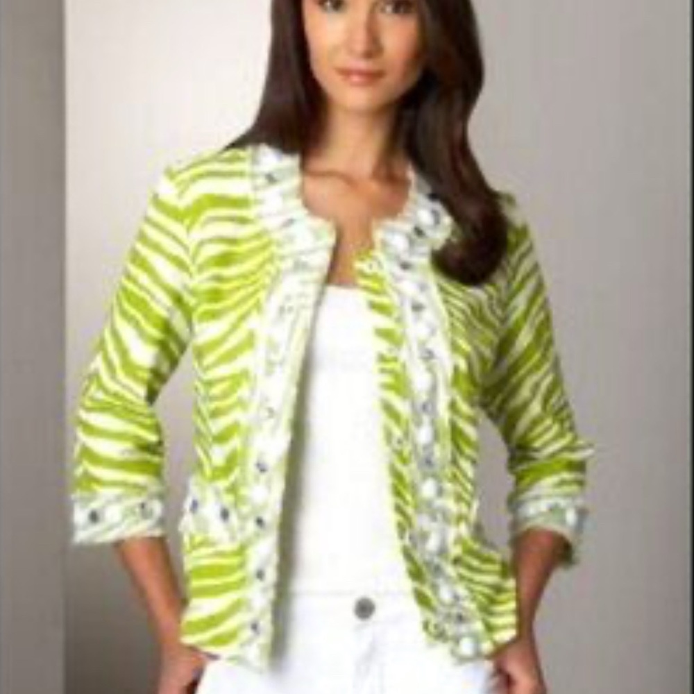 Berek - Embellished Blazer Lime Green Zebra Print - XL